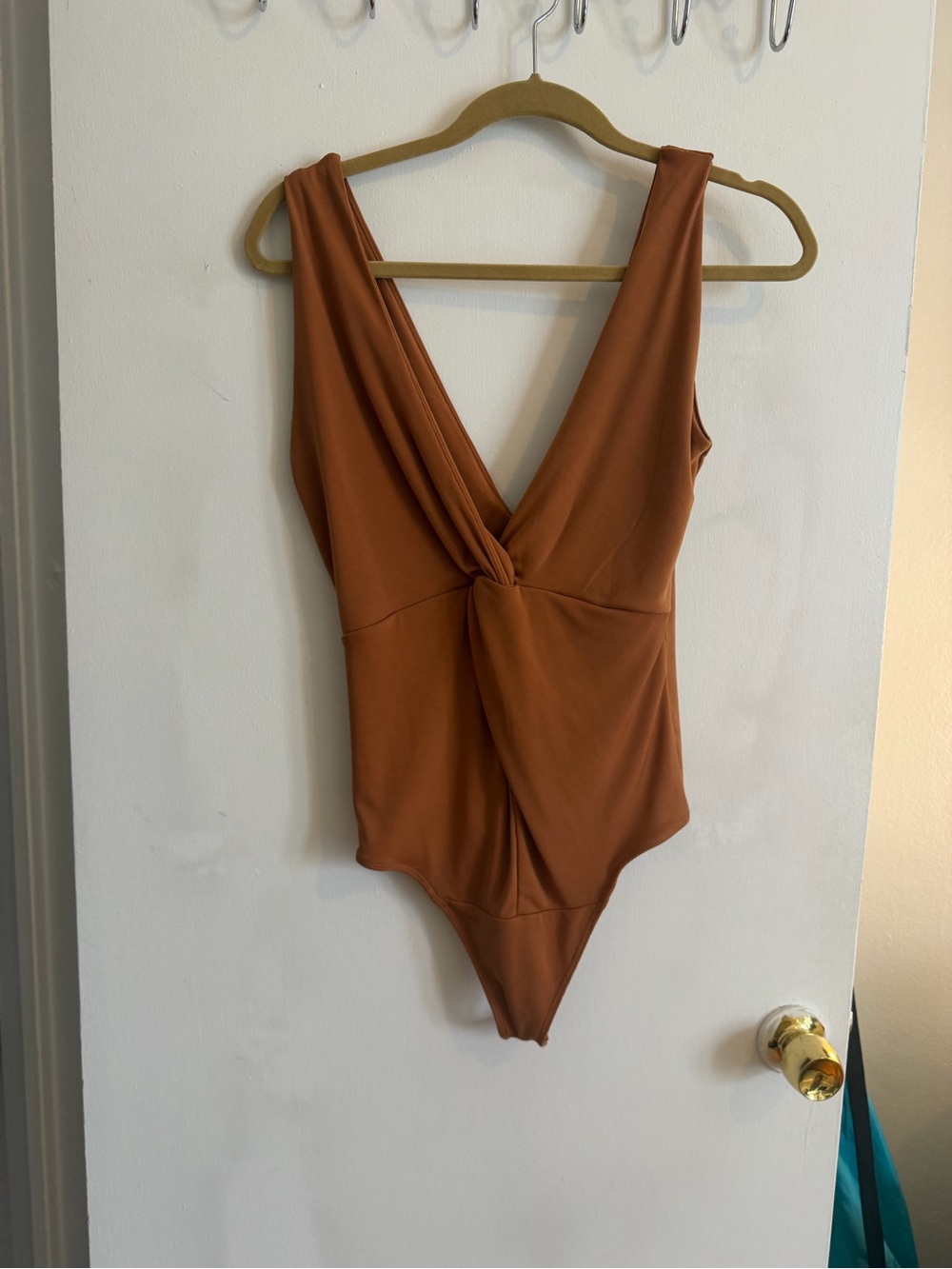 Abercrombie Glossy Rib Plunge Twist Bodysuit NWT